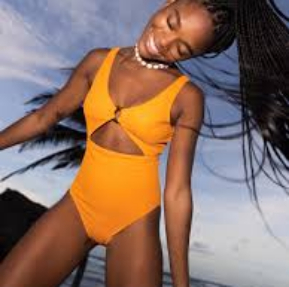 NWT Roxy Color Jam One Piece Swimsuit Orange Cutout Low Back High Leg Medium
